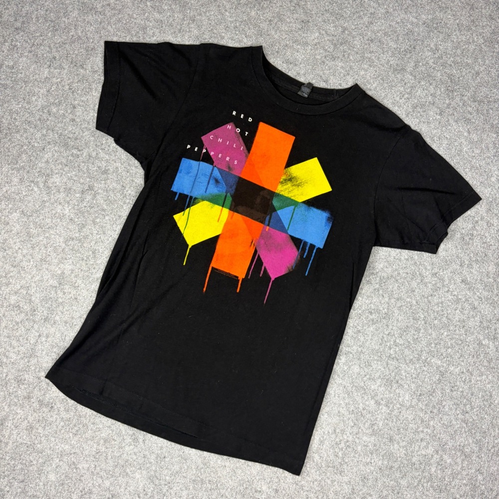 Red Hot Chili Peppers Mens Graphic T-Shirt Black Multi Color Asterisk Logo S